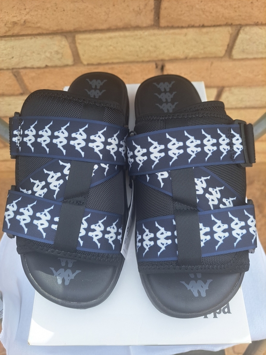 Kappa 222 Banda Black Sandal Slides with Navy Logo Straps